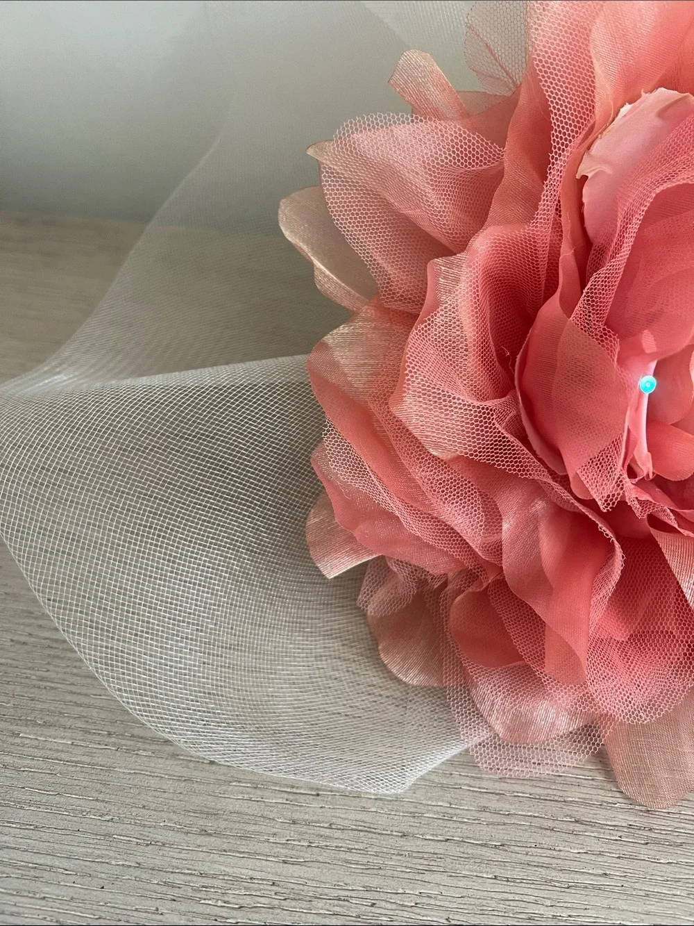 Whittall & Shon Coral fascinator Floral Tulle Headpiece posy